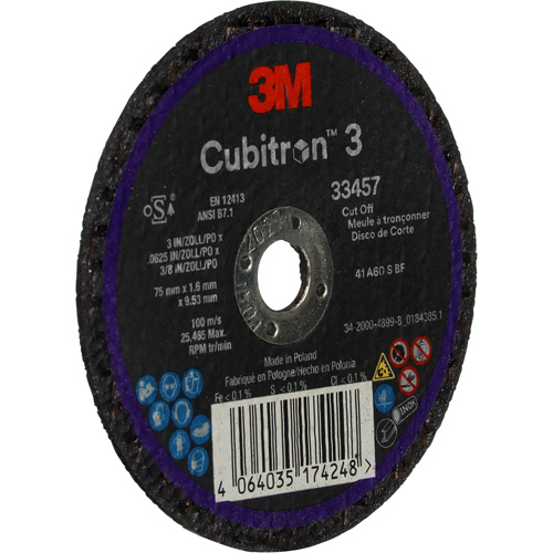 Meule &agrave; tronçonner Cubitron 3, 3" x 0,063", Arbre de 3/8", C&eacute;ramique Distribution Industrielle GC