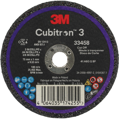 Meule &agrave; tronçonner Cubitron 3, 3" x 0,039", Arbre de 3/8", C&eacute;ramique Distribution Industrielle GC