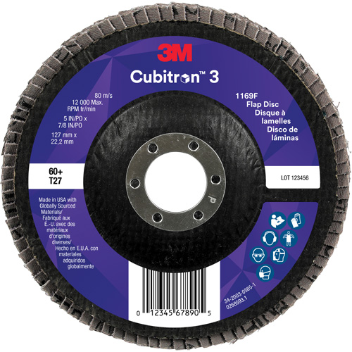 Cubitron 3 Flat Flap Disc 1169F, 5" x 7/8", Type T27, 60+ Grit, Ceramic Distribution Industrielle GC