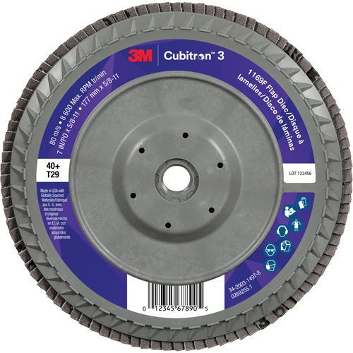 Disque &agrave; lamelles conique 1169F Cubitron 3 &agrave; changement rapide, 7" x 5/8"-11, Type T29, Grain 40+, C&eacute;ramique Distribution Industrielle GC