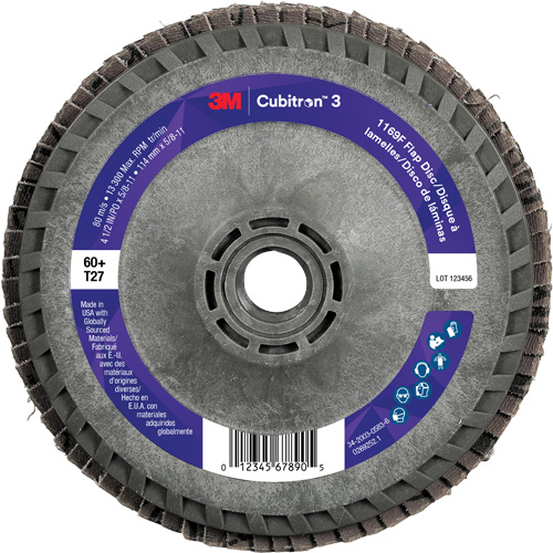 Disque &agrave; lamelles plate 1169F Cubitron 3 &agrave; changement rapide, 4-1/2" x 5/8"-11, Type T27, Grain 60+, C&eacute;ramique Distribution Industrielle GC