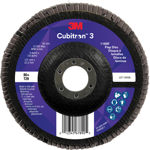 Cubitron 3 Conical  Flap Disc 1169F, 5" x 7/8", Type T29, 80+ Grit, Ceramic Distribution Industrielle GC