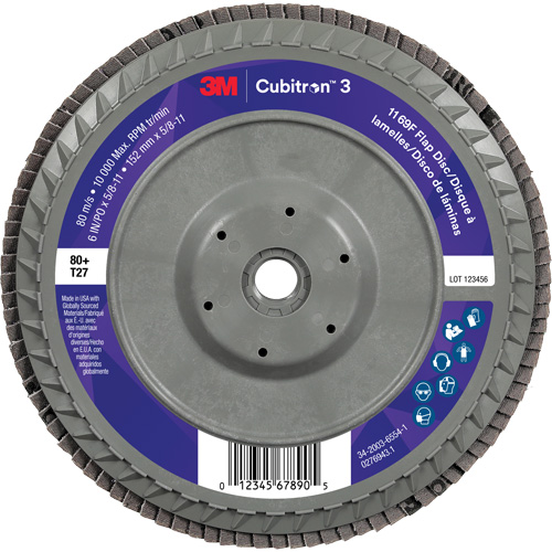 Cubitron 3 Flat Flap Disc with Quick Change 1169F, 6" x 5/8"-11, Type T27, 80+ Grit, Ceramic Distribution Industrielle GC