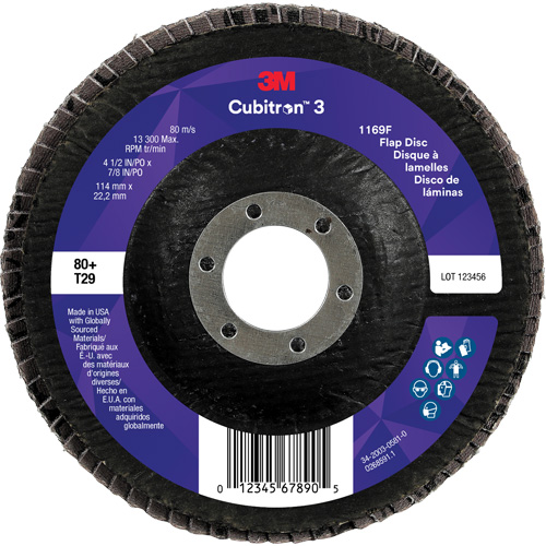 Cubitron 3 Conical  Flap Disc 1169F, 4-1/2" x 7/8", Type T29, 80+ Grit, Ceramic Distribution Industrielle GC