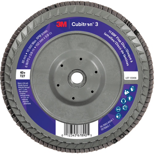 Cubitron 3 Flat Flap Disc with Quick Change 1169F, 6" x 5/8"-11, Type T27, 40+ Grit, Ceramic Distribution Industrielle GC