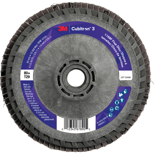 Cubitron 3 Conical  Flap Disc with Quick Change 1169F, 4-1/2" x 5/8"-11, Type T29, 80+ Grit, Ceramic Distribution Industrielle GC
