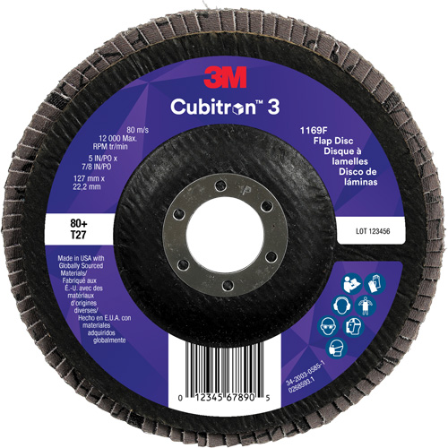 Cubitron 3 Flat Flap Disc 1169F, 5" x 7/8", Type T27, 80+ Grit, Ceramic Distribution Industrielle GC