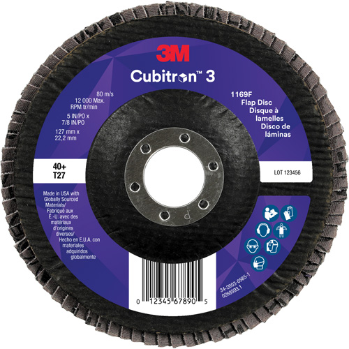 Cubitron 3 Flat Flap Disc 1169F, 5" x 7/8", Type T27, 40+ Grit, Ceramic Distribution Industrielle GC