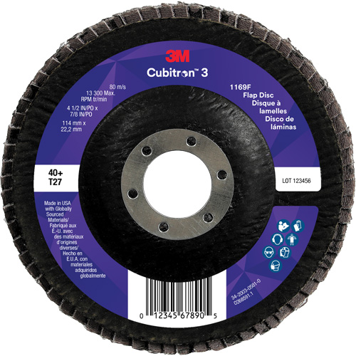 Cubitron 3 Flat Flap Disc 1169F, 4-1/2" x 7/8", Type T27, 40+ Grit, Ceramic Distribution Industrielle GC