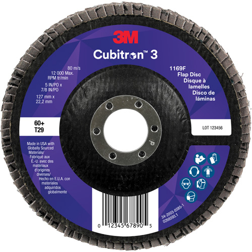 Cubitron 3 Conical  Flap Disc 1169F, 5" x 7/8", Type T29, 60+ Grit, Ceramic Distribution Industrielle GC