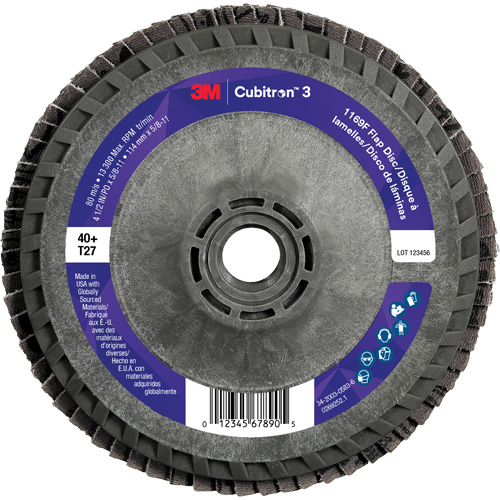 Disque &agrave; lamelles plate 1169F Cubitron 3 &agrave; changement rapide, 4-1/2" x 5/8"-11, Type T27, Grain 40+, C&eacute;ramique Distribution Industrielle GC