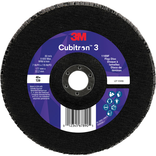 Cubitron 3 Conical  Flap Disc 1169F, 7" x 7/8", Type T29, 40+ Grit, Ceramic Distribution Industrielle GC