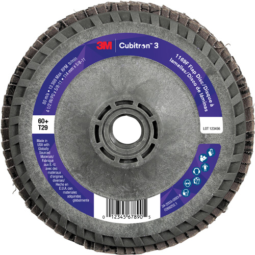 Cubitron 3 Conical  Flap Disc with Quick Change 1169F, 4-1/2" x 5/8"-11, Type T29, 60+ Grit, Ceramic Distribution Industrielle GC