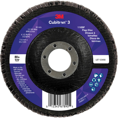 Cubitron 3 Flat Flap Disc 1169F, 4-1/2" x 7/8", Type T27, 80+ Grit, Ceramic Distribution Industrielle GC