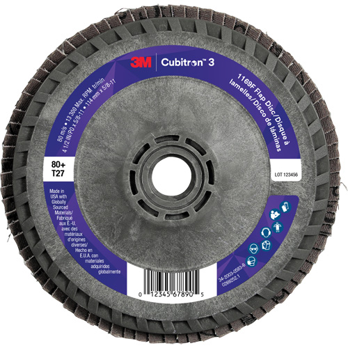 Disque &agrave; lamelles plate 1169F Cubitron 3 &agrave; changement rapide, 4-1/2" x 5/8"-11, Type T27, Grain 80+, C&eacute;ramique Distribution Industrielle GC