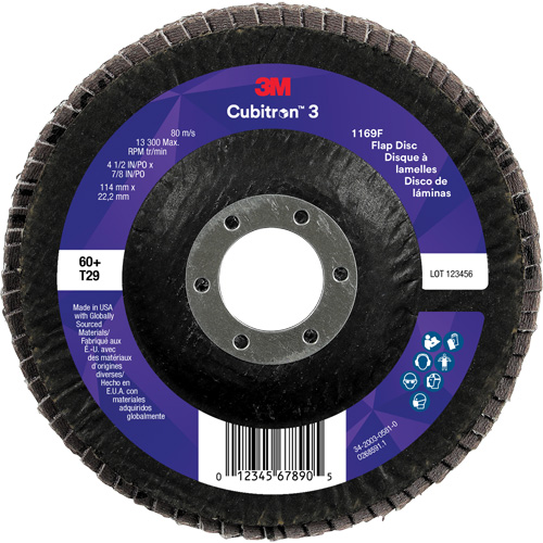 Cubitron 3 Conical  Flap Disc 1169F, 4-1/2" x 7/8", Type T29, 60+ Grit, Ceramic Distribution Industrielle GC
