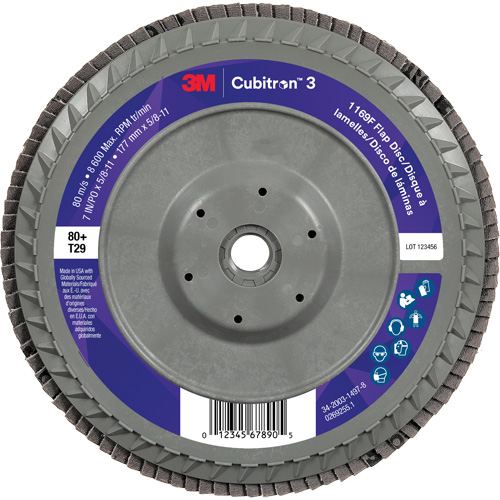 Disque &agrave; lamelles plate 1169F Cubitron 3, 7" x 5/8"-11, Type T29, Grain 80+, C&eacute;ramique Distribution Industrielle GC
