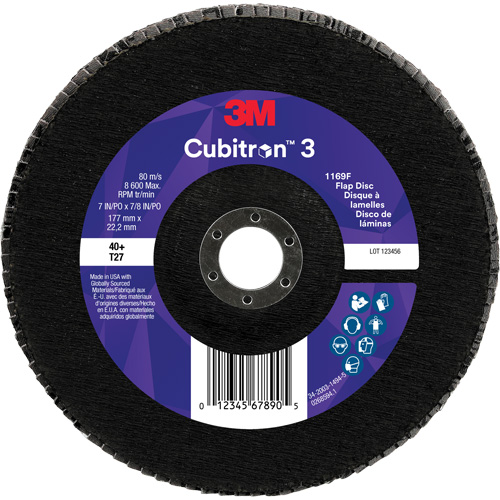Cubitron 3 Flat Flap Disc 1169F, 7" x 7/8", Type T27, 40+ Grit, Ceramic Distribution Industrielle GC