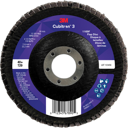 Cubitron 3 Conical  Flap Disc 1169F, 4-1/2" x 7/8", Type T29, 40+ Grit, Ceramic Distribution Industrielle GC