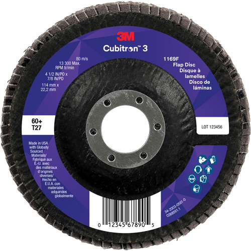 Cubitron 3 Flat Flap Disc 1169F, 4-1/2" x 7/8", Type T27, 60+ Grit, Ceramic Distribution Industrielle GC