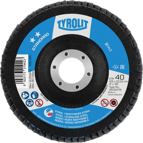 ZA 40 - B425 Standard 2-in-1 Flap Disc, 5" x 7/8", Type 27A, 40 Grit, Zirconia Alumina Distribution Industrielle GC