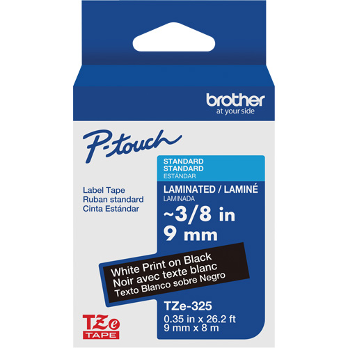 Syst&egrave;mes d'&eacute;tiquetage P-Touch, 9 mm x 314,96" ou 8 m, Blanc sur noir Distribution Industrielle GC