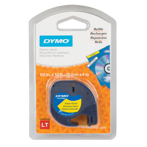 Labels for LetraTag Plus LT100-H, 12 mm x 13', Black on Yellow Distribution Industrielle GC