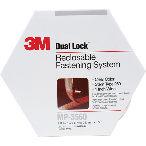 Attache refermable Dual Lock, Auto-appariement, 5 vg x 1", Adh&eacute;sif, Transparent Distribution Industrielle GC
