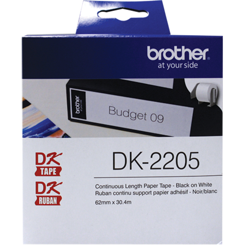 DK Series Continuous Length Label Tape, Paper, Black on White, 2-1/2" Width Distribution Industrielle GC