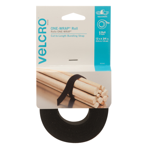 Ruban d'attaches One-Wrap, Boucle et crochet, 12' x 3/4", Auto-aggripant, Noir Distribution Industrielle GC
