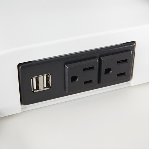 Bureau &eacute;lectrique assis/debout Soar avec bras d&eacute;cran double, Mod&egrave;le de bureau, 37-1/4" h x 27-3/4" la x 22" p, Blanc Distribution Industrielle GC