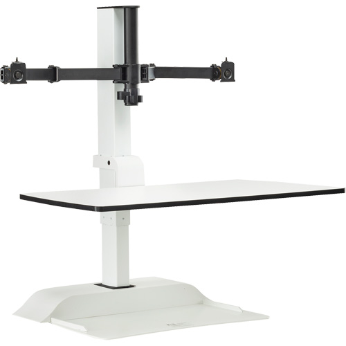 Bureau &eacute;lectrique assis/debout Soar avec bras d&eacute;cran double, Mod&egrave;le de bureau, 37-1/4" h x 27-3/4" la x 22" p, Blanc Distribution Industrielle GC