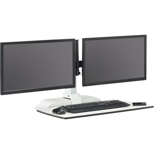 Bureau &eacute;lectrique assis/debout Soar avec bras d&eacute;cran double, Mod&egrave;le de bureau, 37-1/4" h x 27-3/4" la x 22" p, Blanc Distribution Industrielle GC