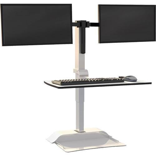 Bureau &eacute;lectrique assis/debout Soar avec bras d&eacute;cran double, Mod&egrave;le de bureau, 37-1/4" h x 27-3/4" la x 22" p, Blanc Distribution Industrielle GC