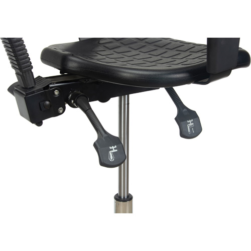 Tabouret ergonomique robuste avec accoudoirs r&eacute;glables, Stationnaire, Ajustable, 39" - 48", Polyur&eacute;thane Si&egrave;ge, Noir Distribution Industrielle GC