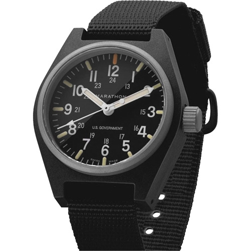 Montre au quartz d'usage g&eacute;n&eacute;ral avec MaraGlo, Analogique, &agrave; piles, 0,6" la x 1,3" p x 0,4" h, Noir Distribution Industrielle GC