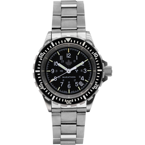 Grande montre automatique de plong&eacute;e avec feuille d'&eacute;rable gris et bracelet en acier inoxydable, Num&eacute;rique, &agrave; piles, 41 mm, Argent Distribution Industrielle GC