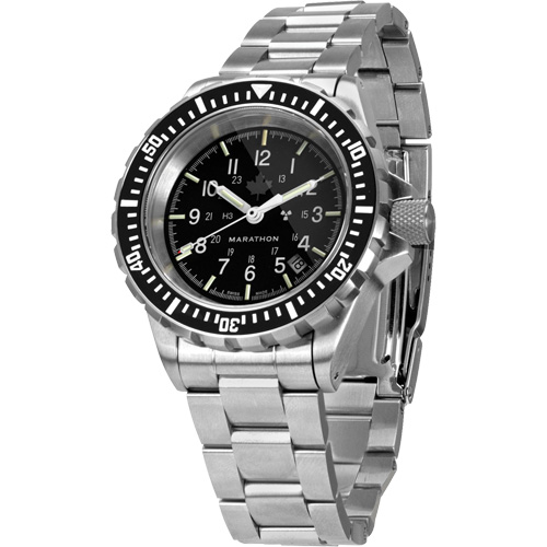 Grande montre automatique de plong&eacute;e avec feuille d'&eacute;rable gris et bracelet en acier inoxydable, Num&eacute;rique, &agrave; piles, 41 mm, Argent Distribution Industrielle GC