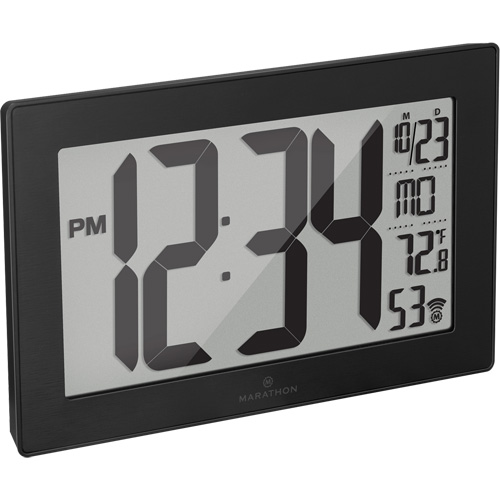 Horloge murale &agrave; r&eacute;glage et ajustement automatiques avec support, Num&eacute;rique, &agrave; piles, Noir Distribution Industrielle GC