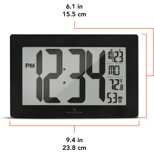 Horloge murale &agrave; r&eacute;glage et ajustement automatiques avec support, Num&eacute;rique, &agrave; piles, Noir Distribution Industrielle GC