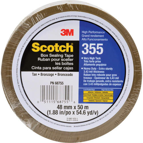 Scotch&reg; 355 Box Sealing Tape, Hot Melt Adhesive, 3.4 mils, 48 mm (1-22/25") x 50 m (164') Distribution Industrielle GC