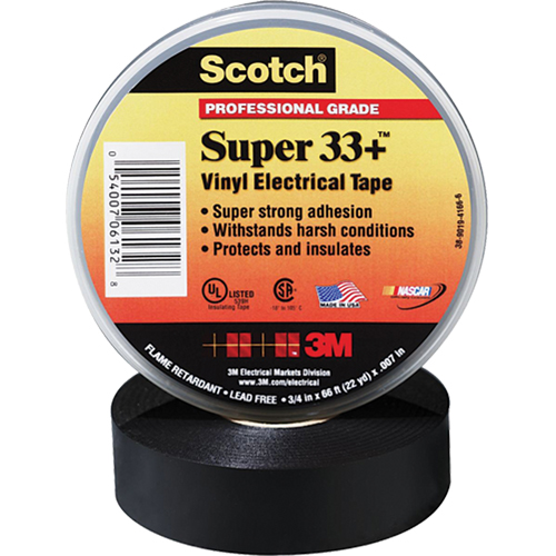 Rubans Super 33+ Scotch, 19 mm (3/4") x 20,1 m (66'), Noir, 7 mils Distribution Industrielle GC