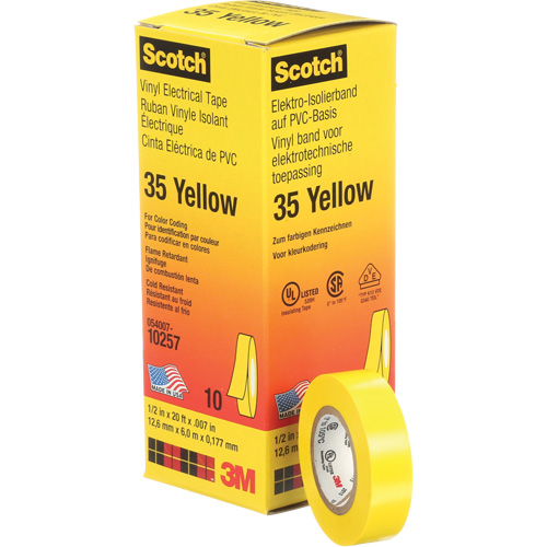 Rubans en vinyle pour codage en couleurs 35 Scotch, 12,7 mm (1/2") x 6,1 m (20'), Jaune, 7 mils Distribution Industrielle GC