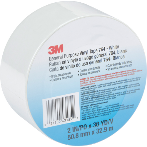 General Purpose Vinyl Tape 764, 48 mm (2") W x 32.9 m (108') L, White Distribution Industrielle GC