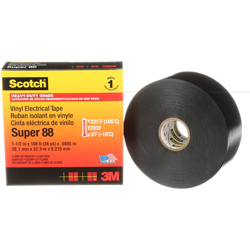 Ruban isolant en vinyle Super 88 Scotch, 38 mm (1-1/2") x 33 m (108'), Noir, 8,5 mils Distribution Industrielle GC