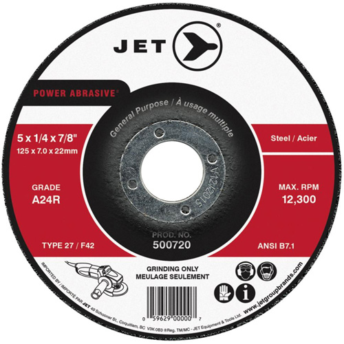 A24R Power Abrasive Grinding Wheel, 4-1/2" x 1/4", 7/8" Arbor, Type 27 Distribution Industrielle GC