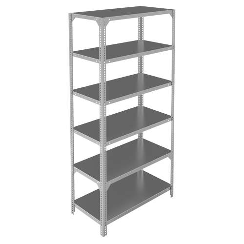 Shelving Unit, Galvanized Steel, Slotted Angle, 400 lbs. Capacity, 36" W x 72" H x 18" D Distribution Industrielle GC