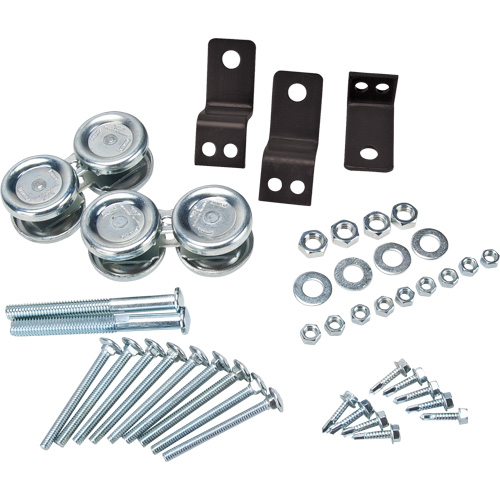 Ensemble de quincaillerie pour porte coulissante de partition en treillis m&eacute;tallique Distribution Industrielle GC