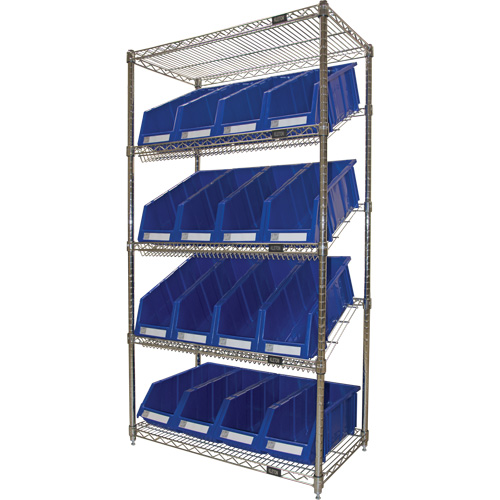 &eacute;tag&egrave;re en treillis m&eacute;tallique &agrave; tablettes inclin&eacute;es avec bacs, Tiers 5, 36" la x 63" h x 18" p Distribution Industrielle GC