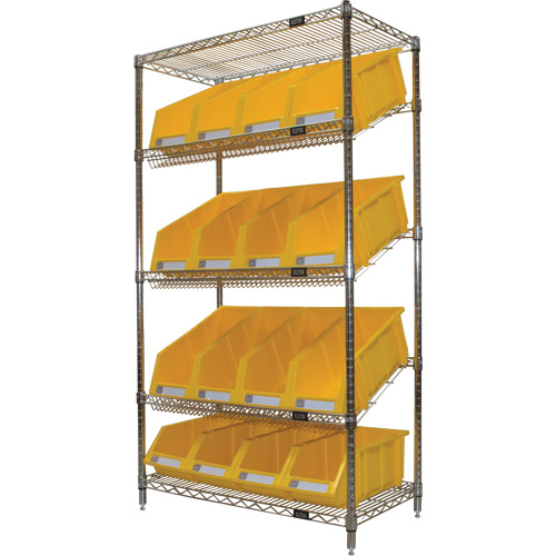 &eacute;tag&egrave;re en treillis m&eacute;tallique &agrave; tablettes inclin&eacute;es avec bacs, Tiers 5, 36" la x 63" h x 18" p Distribution Industrielle GC